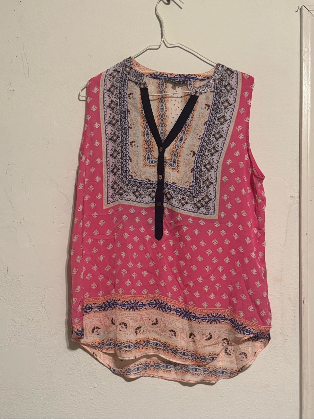 Brixon Ivy Sleeveless Pink Paisley Print V-Neck Top Size L